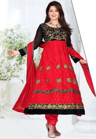 Aesthetic Red Color Net Designer Anarkali Suit