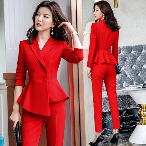 2020 Female Formal Elegant Office Work Wear Uniform OL Ladies Trousers Blazers Jacket with Tops Pant Suits 2 Pieces Sets Clothes