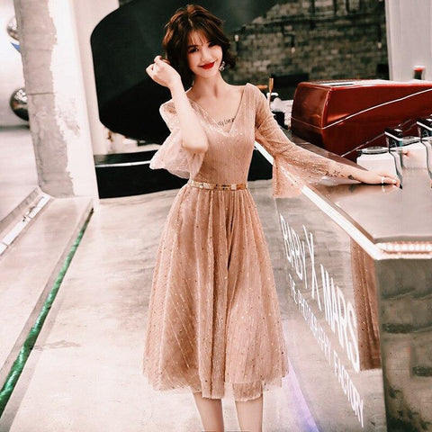 2020 Cocktail Dress Gengli Banquet Evening Dress Women 2020 New Fashion Noble Temperament Sequin Host Celebrity Medium Length