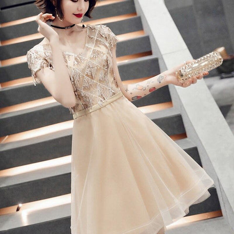 2020 Cocktail Dress Vestido Cocktail Gengli Golden Graduation Evening Dress Women 2020 Fashion Simple Banquet Temperament Short