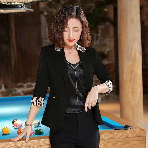 2019 Summer Blazer Women Jacket Leisure Leopard Patchwork Pink Blazer Women Small Suit Slim Plus Size Office Lady