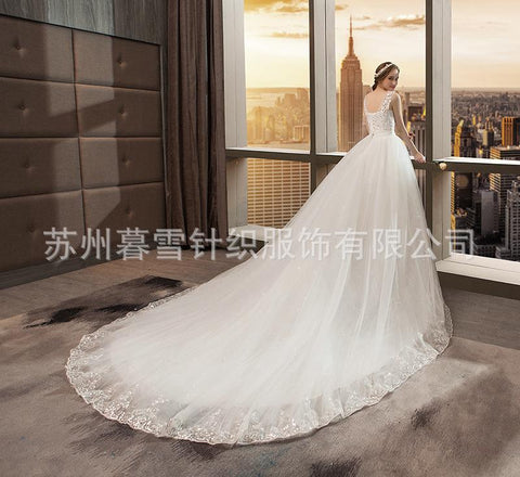 2020 Tapete Cozinha Celebrity Dress Wedding Dress Wholesale Shoulders V-neck Tail 2020 New Korean Simple Large Lace Picture