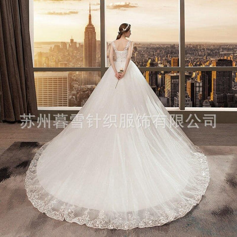 2020 Tapete Cozinha Celebrity Dress Wedding Dress Wholesale Shoulders V-neck Tail 2020 New Korean Simple Large Lace Picture